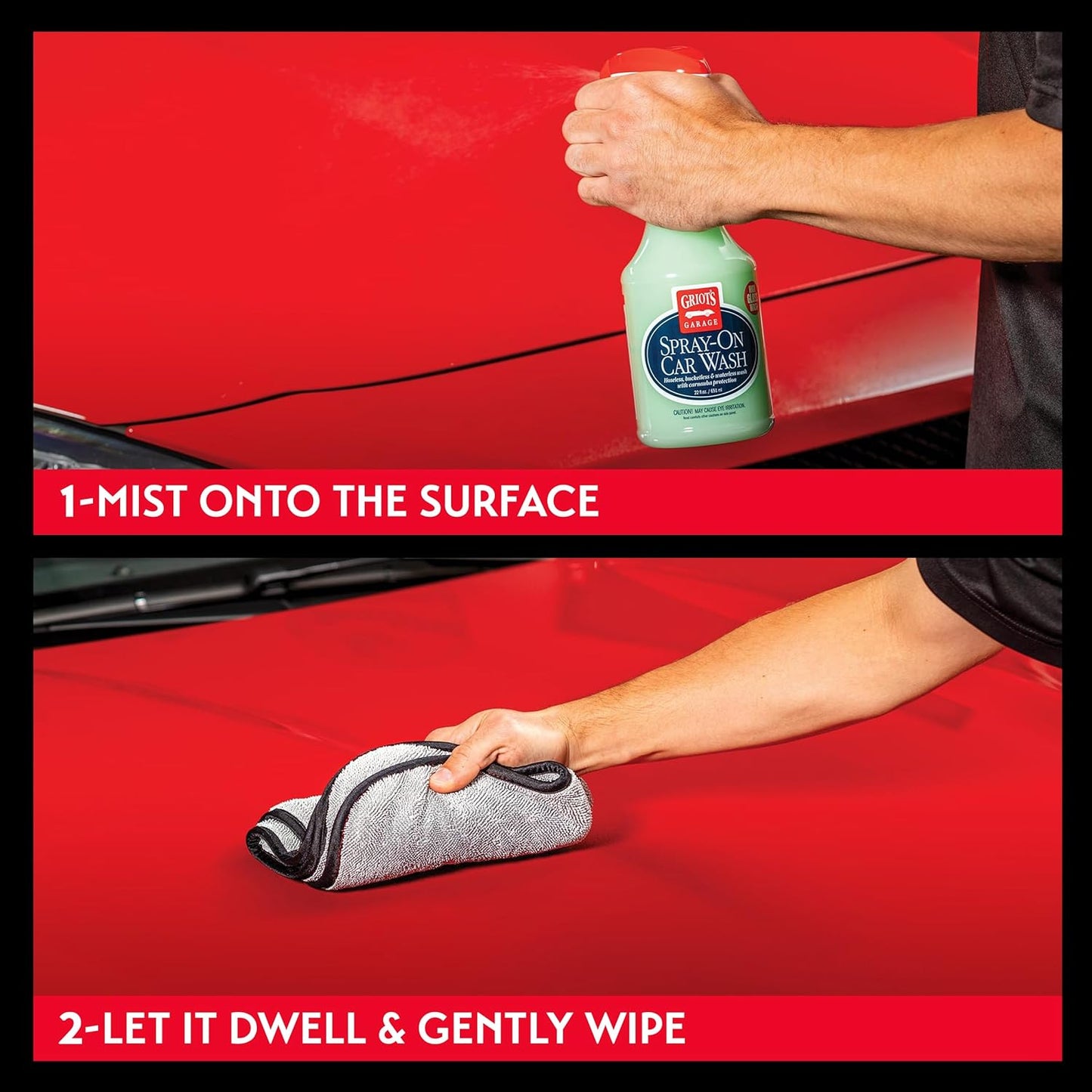 Griot's Garage Spray-On Car Wash for Vehicle Cleaning and Detailing, Rinseless and Waterless, No Hose and Bucket Needed, With Carnauba Wax Protection, 11065, 35oz