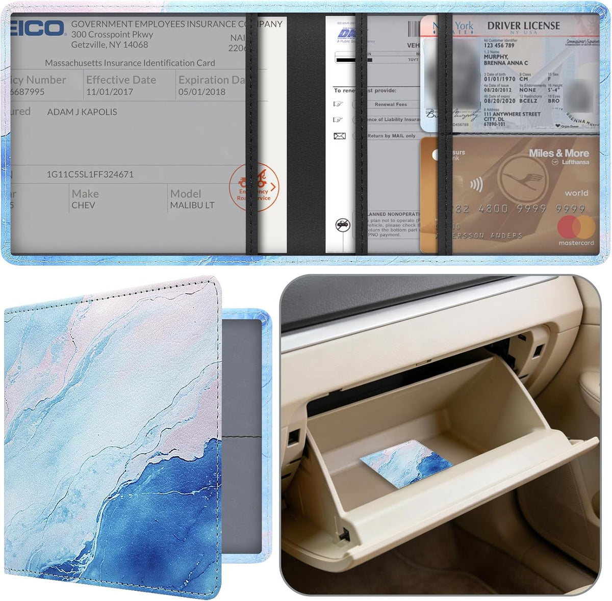 Car Registration and Insurance Holder, Premium Pu Leather Vehicle Glove Box Organizer - for Driver License, Cards & Essential Documents (L-Orange)