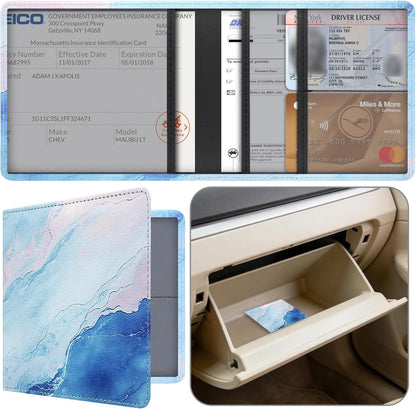 Car Registration and Insurance Holder, Premium Pu Leather Vehicle Glove Box Organizer - for Driver License, Cards & Essential Documents (L-Orange)