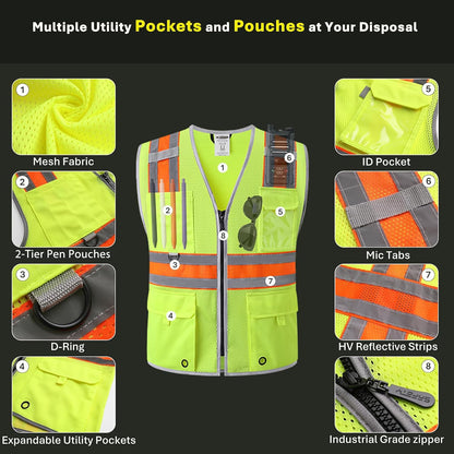 JKSafety Safety Vest for Men Women Hi Vis Relfective Vest with Pockets High Visibility Meet ANSI Standard