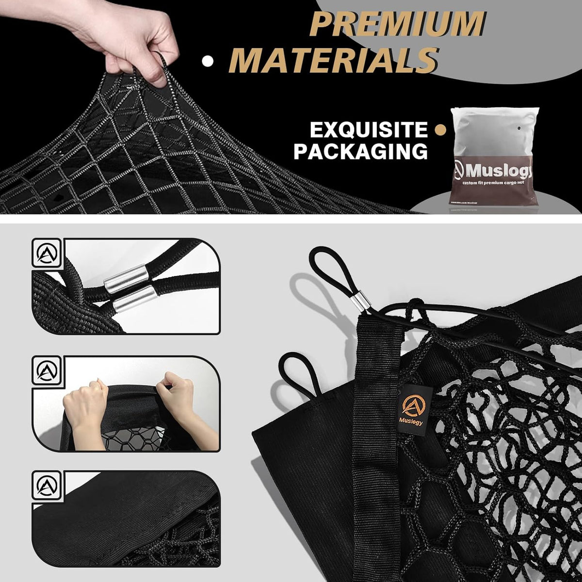 Muslogy Truck Bed Cargo Net Trunk Netting Compatible with 2023-2025 2026 Honda CR-V Accessories, Pickup Cargo Organizer SUV Sedan Storage Net w/Heavy Duty Carabiners - Colors A