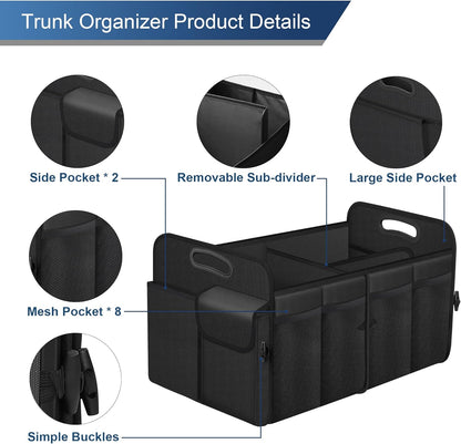 Femuar Car Trunk Organizer with Large Capacity Waterproof Car Accessories for Women & Men, Collapsible Trunk Organizer for Suv/Jeep/Sedan,Tools (Black, Standard)