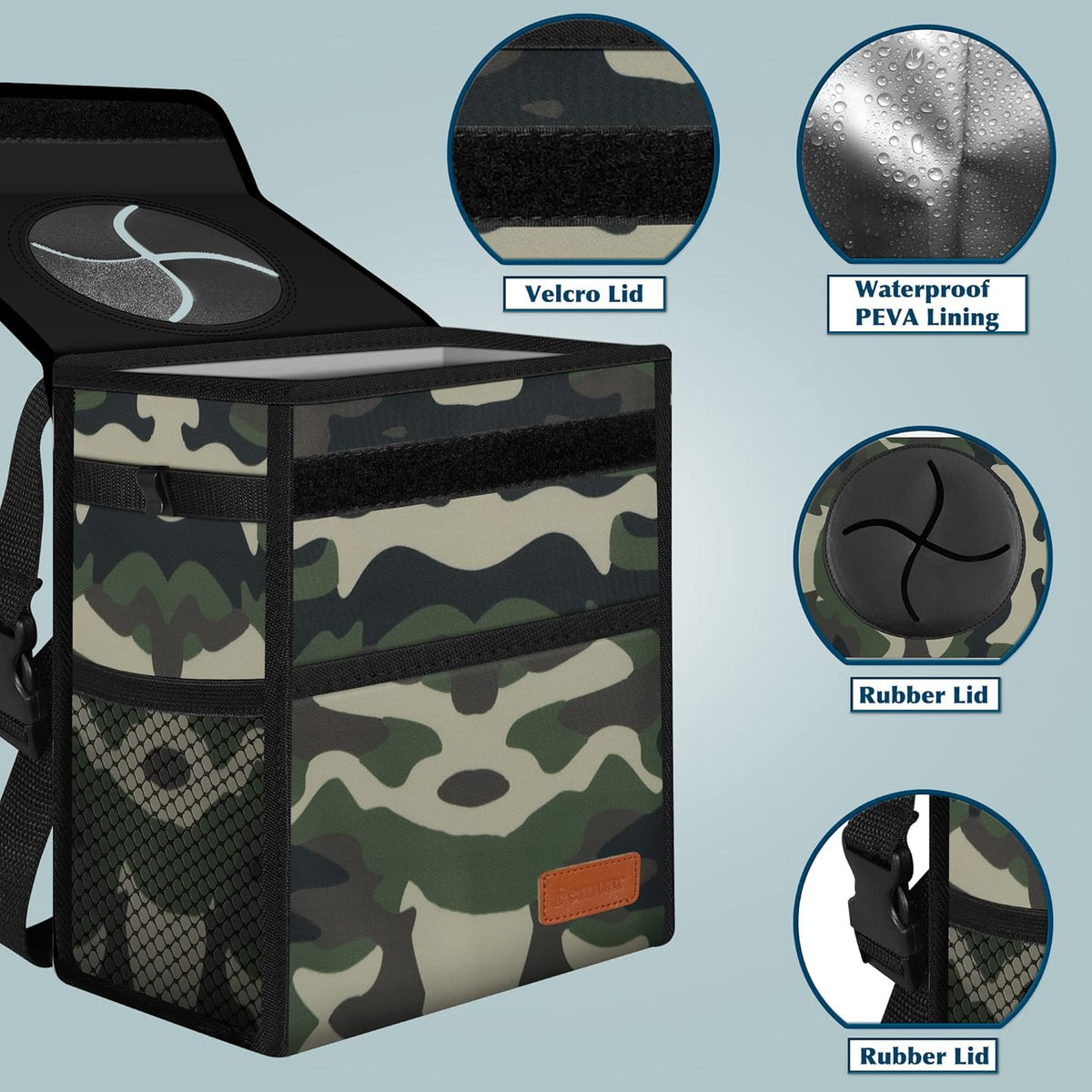 Femuar Leak Proof Car Trash Can with Lid - Waterproof Automotive Garbage Bin for SUVs, Collapsible and Portable Car Trash Bag, Black