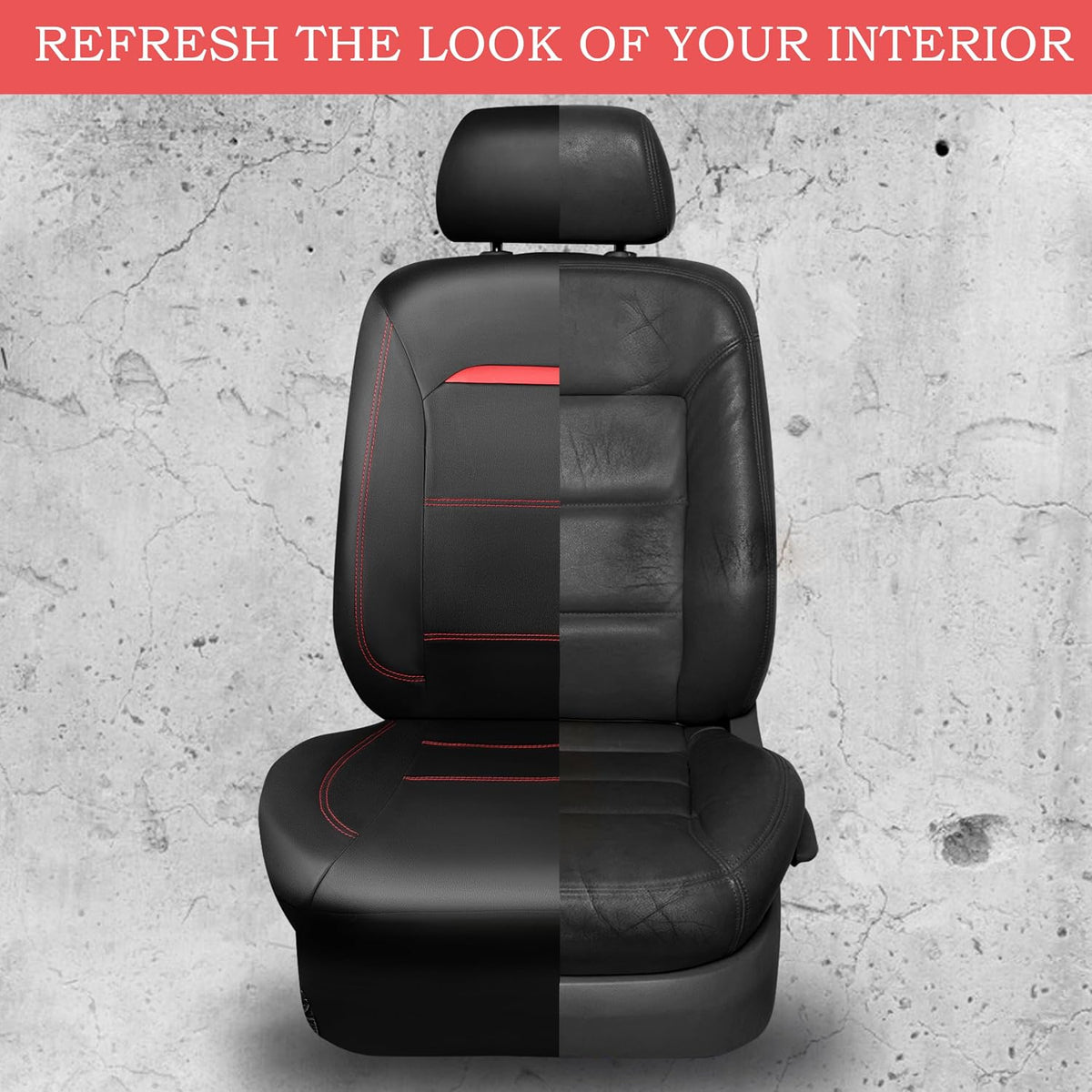 CAR PASS Universal FIT Piping Leather Two Front Seat Covers, Waterproof Faux Leather for SUV Sedan Van Truck, Airbag Compatible,Reserved Opening Holes for Headrest Covers. (Black red)