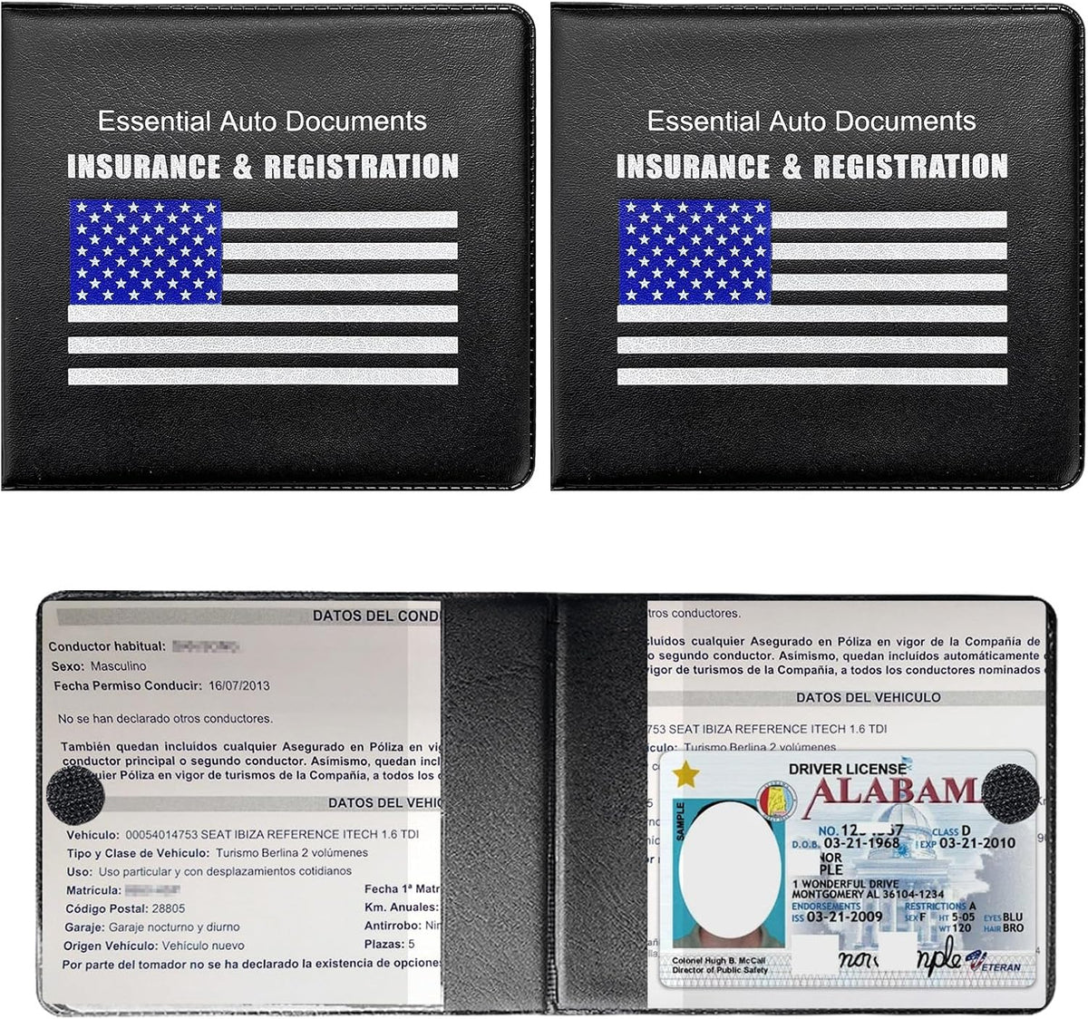 Yourkar 4PCS Car Registration Insurance Holder, Vehicle Glove Box Car Organizer with Magic Tape Closure, Driver License Keeper for Cars, Car Accessories (Big Car, Blue
