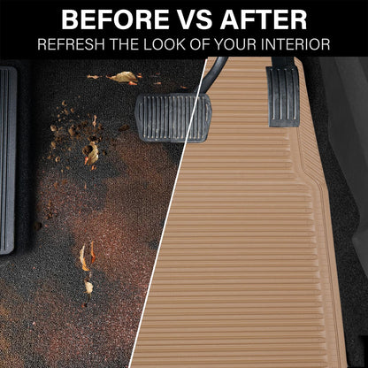 CAR PASS Rubber Floor Mats, All Weather Full Set 4-Piece, Waterproof Automotive Mats Trim to Fit Most Cars Sedans SUVs Vans, Heavy Duty Anti-Slip Easy Clean, All Black