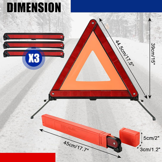 NYXOVA Warning Triangle Kit, Reflective Warning Road Safety Triangle Kit, Foldable Safety Triangle Kit Road Emergency Warning Reflector (3 Pack)