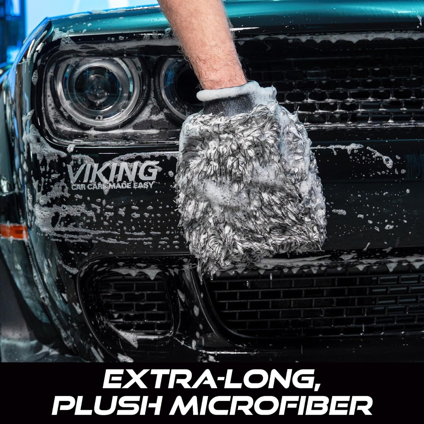 VIKING Car Wash Mitt, Premium Microfiber for Car Cleaning, Black and White, 10 inch x 8 inch, 2 Pack
