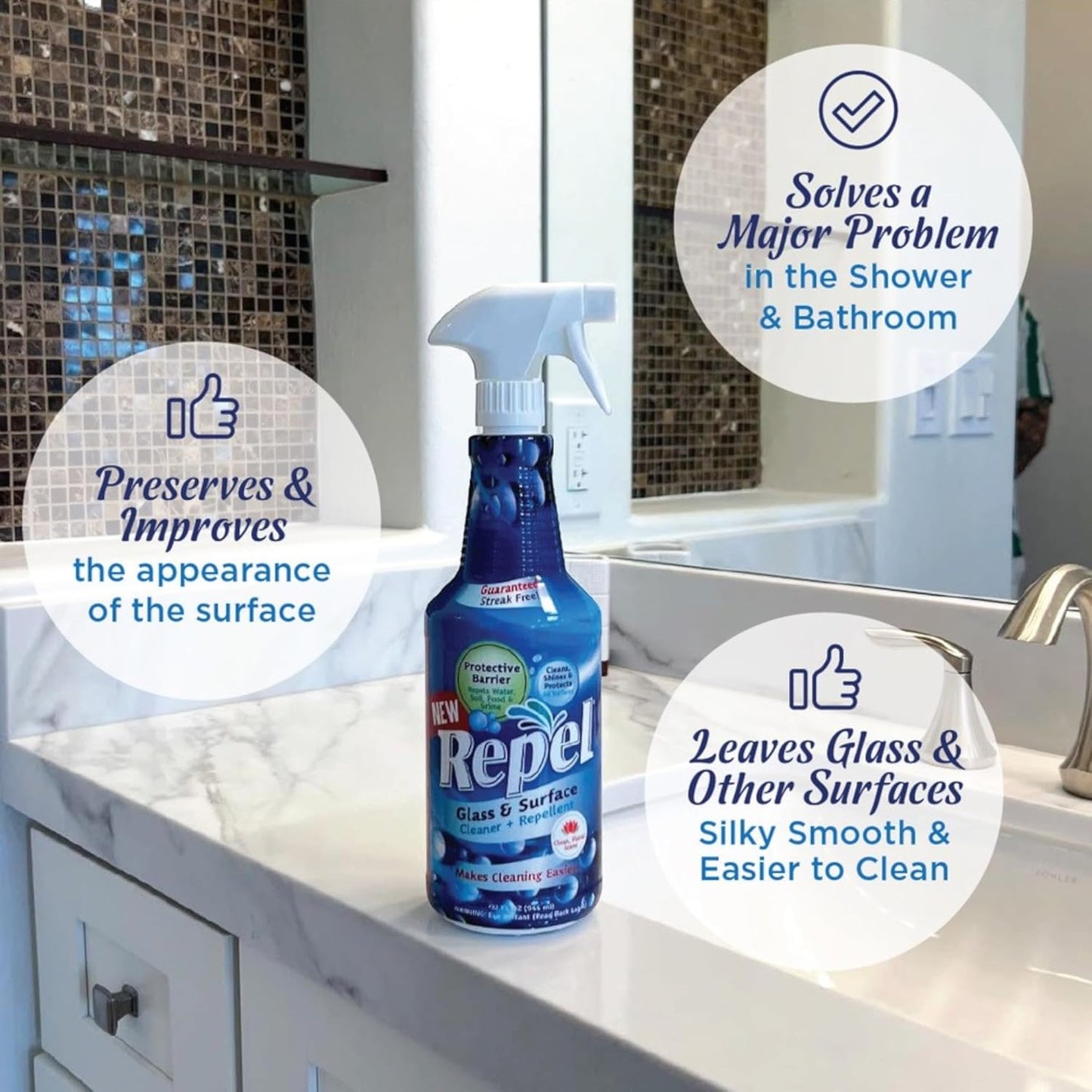 Clean-X REPEL Glass & Surface Cleaner 32 fl. oz. - Cleans & Repels water spots and dirt on glass, mirror, tile and multi surface by UNELKO (2)