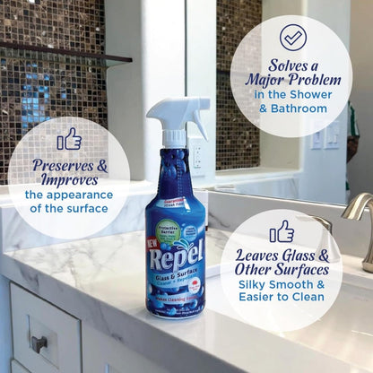 Clean-X REPEL Glass & Surface Cleaner 32 fl. oz. - Cleans & Repels water spots and dirt on glass, mirror, tile and multi surface by UNELKO (2)