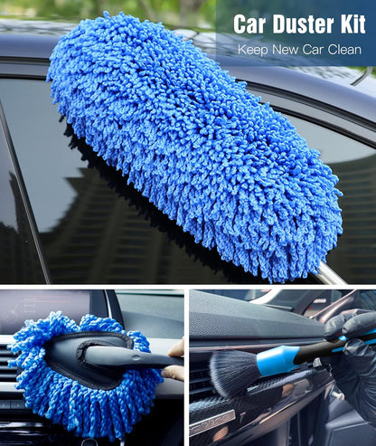 YeewayVeh Car Duster Exterior Scratch Free Microfiber Car Cleaning Brush, Extendable Handle Pollen and Dust Brush for Truck, SUV, Vehicles and Home Cleaning, Gray and Red