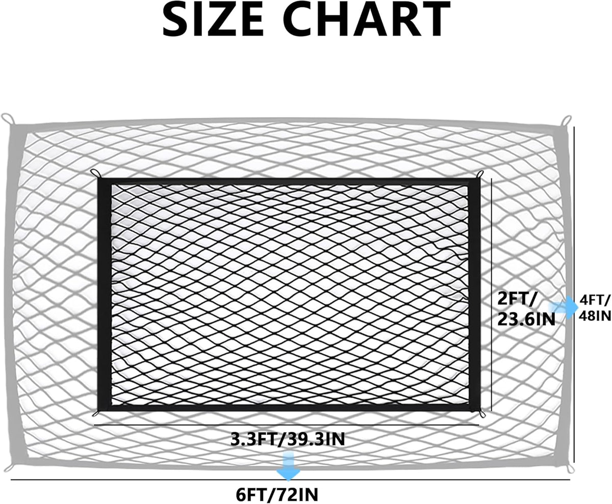 Cargo Net for SUV with Hooks, Adjustable Highly Elastic Storage Organizer Net for Car, Pickup Trucks,Mesh Organizer 2.6'x2' Stretches to 5'x4',Road Trip Essentials Black