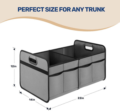 YSSOA Car Trunk Organizer, 2 Compartments Anti-slip 14" D x 22" W x 12" H Collapsible Trunk Storage, 600D Oxford Polyester Car Storage, Suitable for SUV, Minivan, Truck, Black