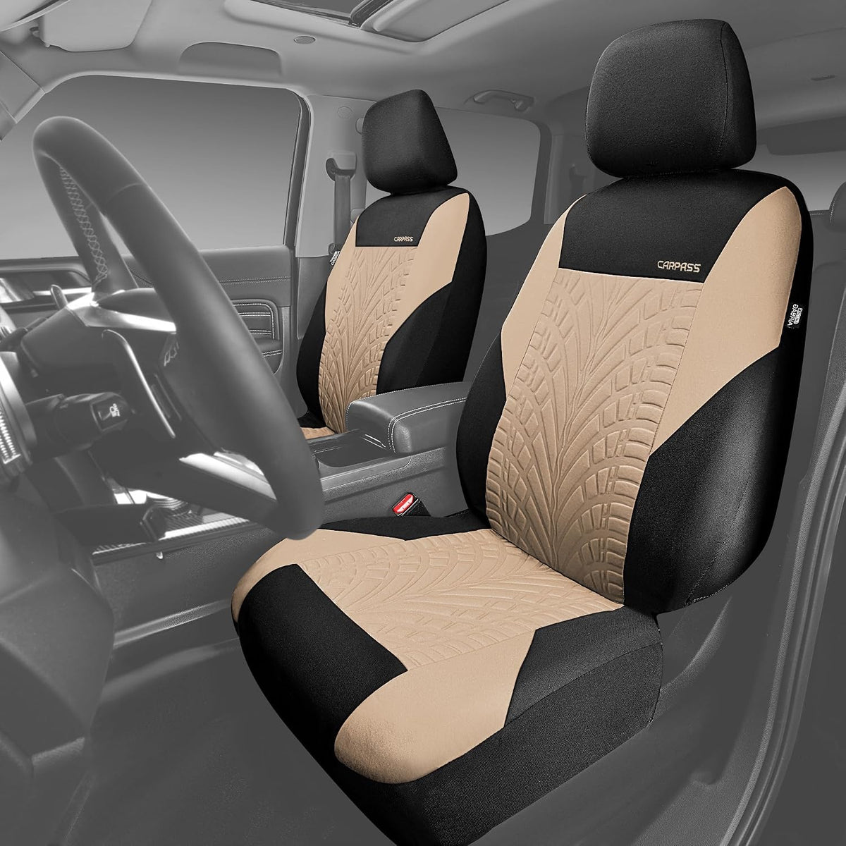 CAR PASS Car Seat Covers Full Sets, Front & Split Rear Bench for Car, 3D Tyre Embossed Automotive Interior Covers, Airbag Compatible, Quick Setup Universal Fit Seat Covers for Car, SUV(Charcoal)