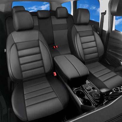 CAR PASS Faux Leather Car Seat Covers Front Seats Only, 3D Foam Support Car Seat Covers, Universal fit for Trucks Vans SUVs Sedans Automotive Comfortable, Airbag Compatible 2 Pieces Front Solid Black