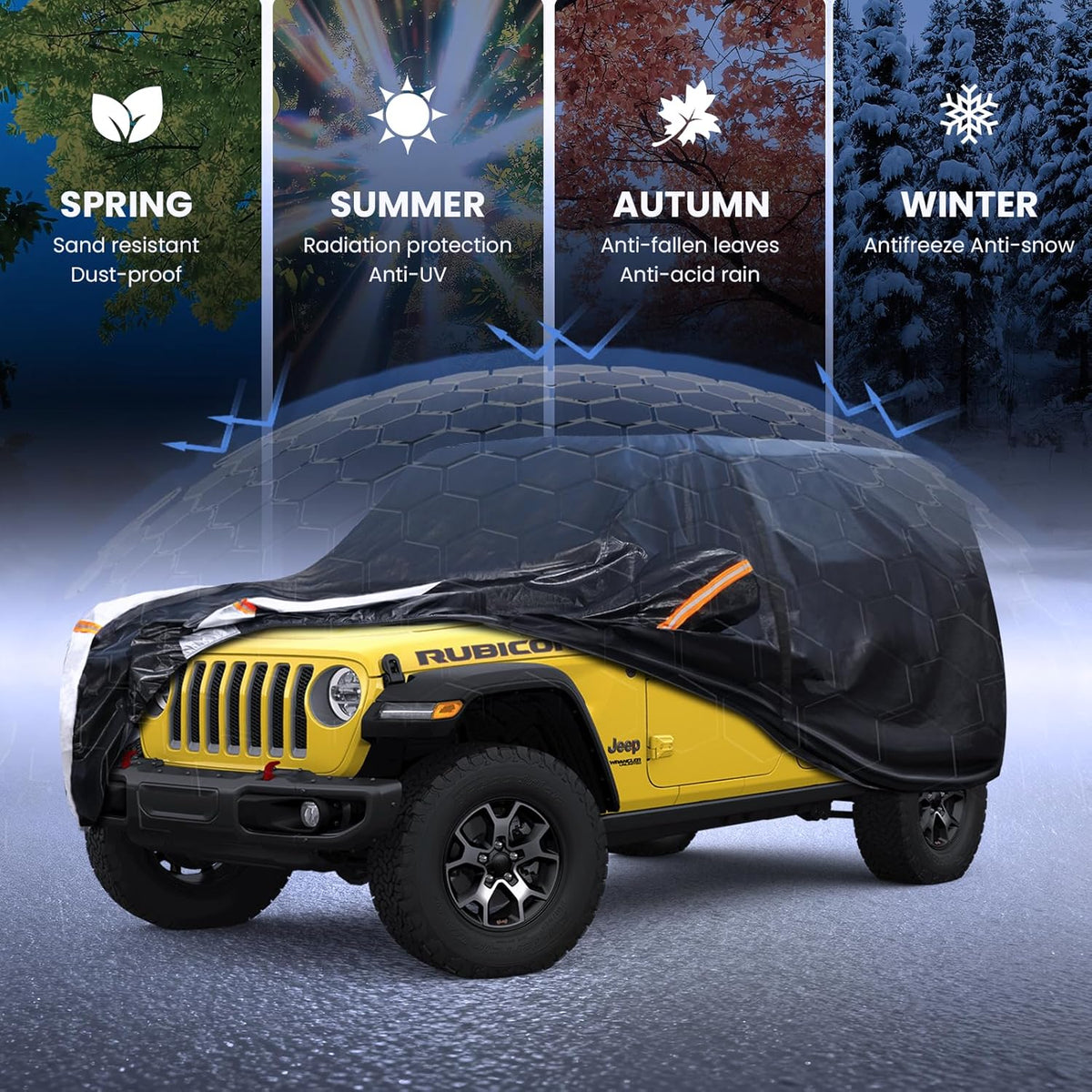 Large SUV Car Cover for Chevy Suburban 100% Waterproof All Weather, Heavy Duty Outdoor Full Exterior Covers Rain Sun Wind UV Protection. - Colors D