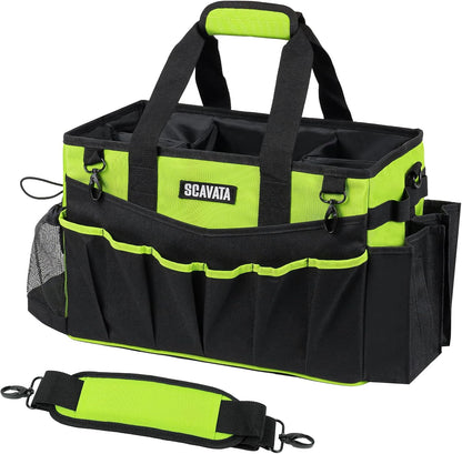 SCAVATA Wearable Cleaning Caddy Bag, Supplies Organizer with Handle & Shoulder Straps for Housekeepers, Under Sink & Car Cleaning Tool Organizer with 4 Foldable Dividers (Black)