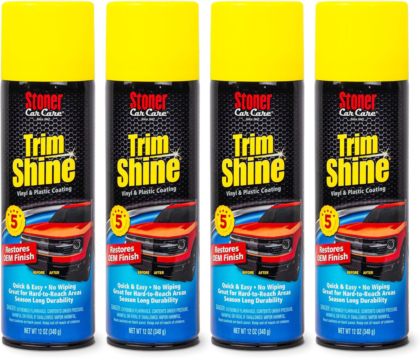 Stoner Car Care 91034 Trim Shine – Black Trim and Plastic Restorer for Cars – Vinyl and Plastic Trim Protectant Coating for Interior and Exterior Use – Fast-Drying No Sling – 12 oz