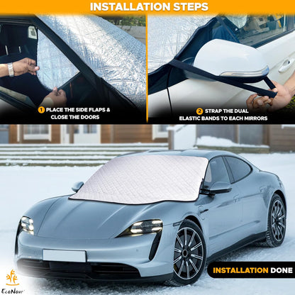 EcoNour Windshield Cover for Ice and Snow - Universal Fit for Car, SUV, Truck, Heavy Duty 600D Oxford Fabric Frost Protector for Ice & Sleet, Includes Anti-Theft Straps, Medium (69"x42")