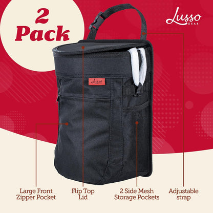 Lusso Gear Spill-Proof Car Trash Can - Easy to Clean Hanging Garbage Bin - Leak-Proof Lid, Removable Liner, Waterproof - Keeps Truck, SUV, Car, Minivan Clean & Odor Free - 2.5 Gallon Tan Car Trash Can