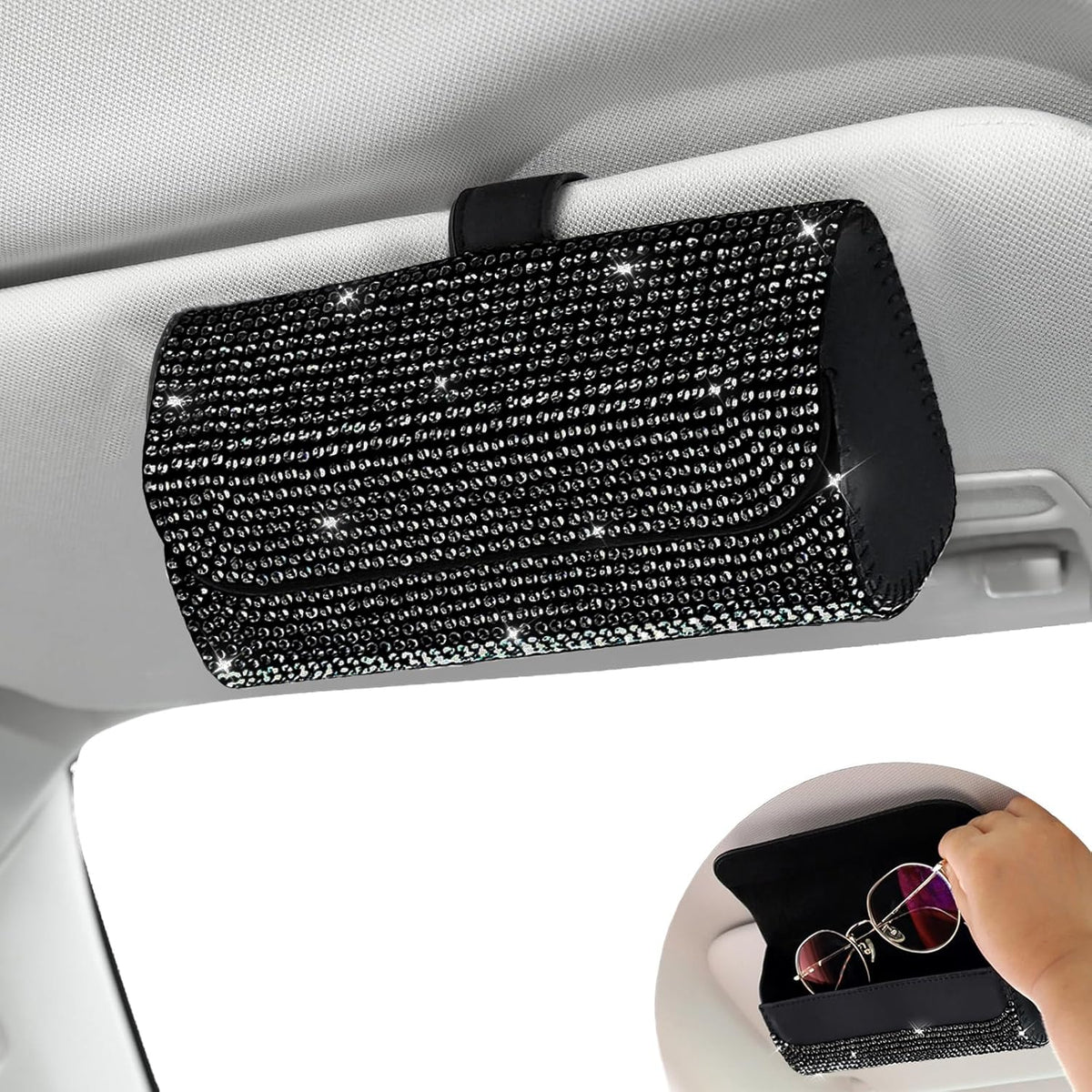 Accmor Sunglasses Holder for Car Sun Visor, Auto Eyeglasses Protective Storage Case, Vehicle Visor Accessories Organizer Box