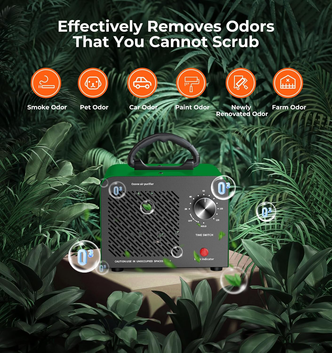 Ozone Generator 48,000mg, Commercial Ozone Machine Odor Removal, High Capacity O3 Ionizer Air Purifier Deodorizer, Portable Mini for Car, Home, Smoke, Pets, Industrial, for 4000 Square Feet -Black