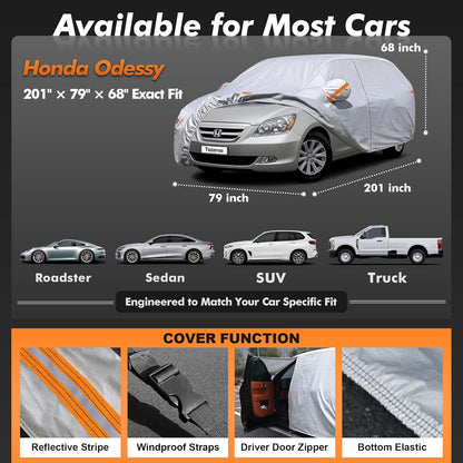 Car Cover Waterproof All-Weather,Heavy-Duty Outdoor Full Exterior Automobiles Sedan/Coupe (Length 186-193 inch) with Windshield Sun Shade Universal Fit Toyota Camry, Tesla Model 3, Accord etc