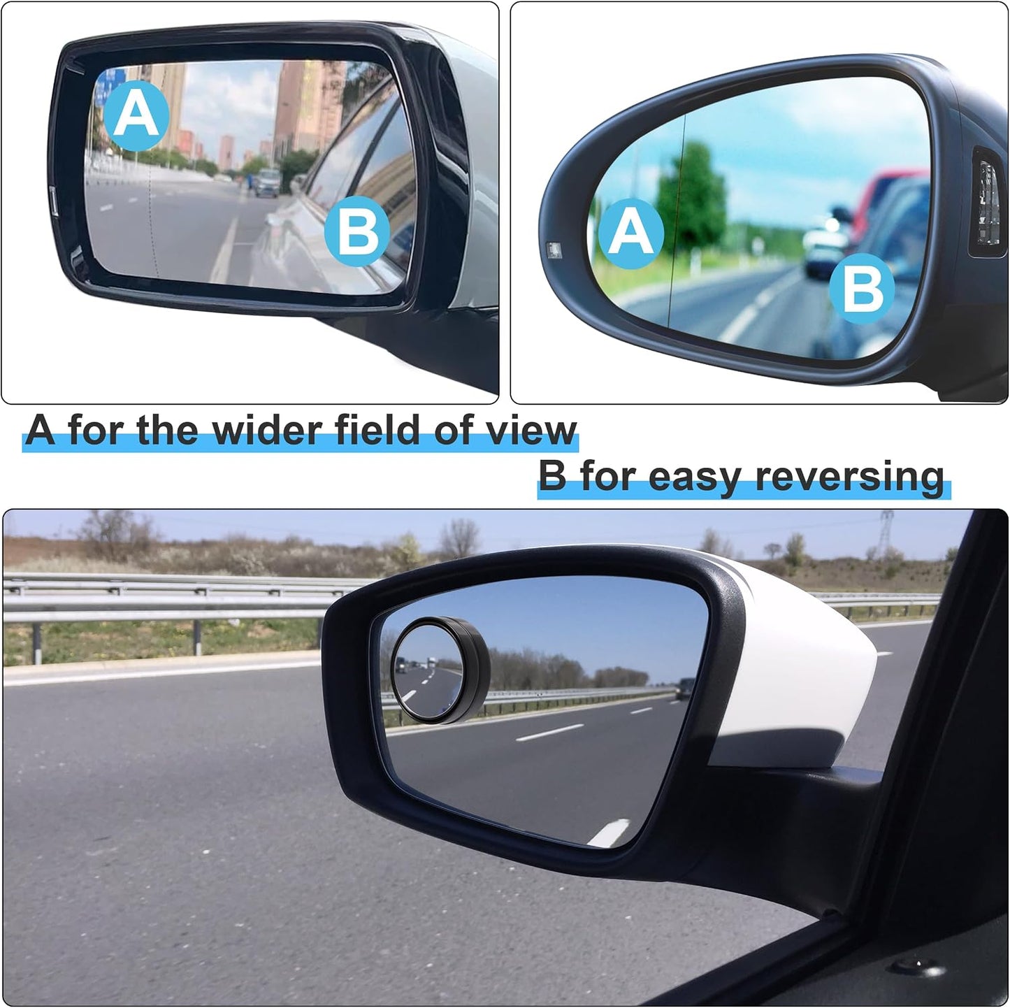 8 Pcs Blind Spot Mirrors for Car, 1.97’’ Round HD Convex Mirror, 360° Wide Angle Side View Mirror with ABS Housing for a wide range of models (black, silver)
