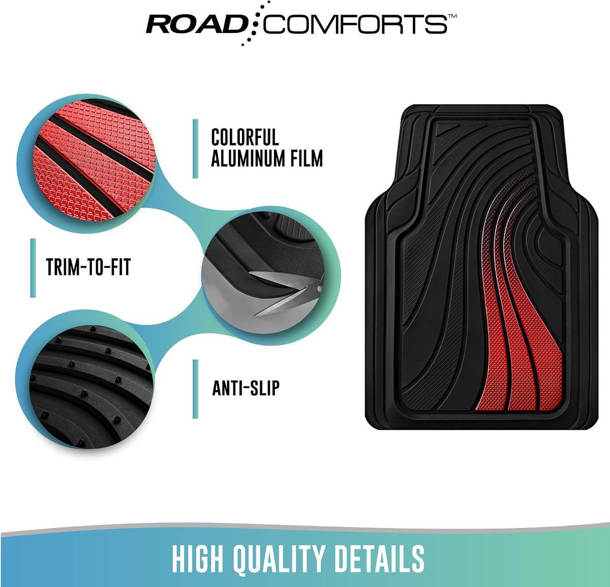 Road Comforts Car Floor Mats Full Set – Front & Rear Car Floor Mats with Aluminum Design, Anti-Slip Backing, All-Weather Protection, Trim-to-Fit Car Mats for Most Sedans, SUVs & Vans -All Pink