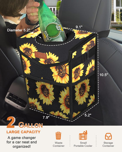 Pritent Car Trash Can with Lid, Cute Leakproof Car Trash Garbage Bag Hanging Vehicle Trash Bin Small Portable Automotive Garbage Cans Organizer for Back/Front Seat/Console(Trapezoid,Black)