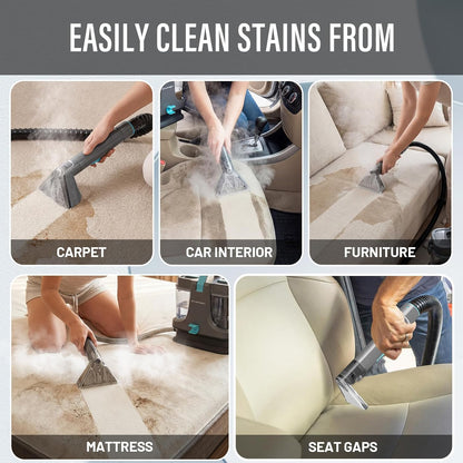 Starrybot Portable Carpet Cleaner Machine with Steam and Heating Techology,18Kpa Powerful Suction with Versatile Tools for Pets, Couch,Spot Cleaner for Stairs/Furniture/Rug(Gray)(AC0205)