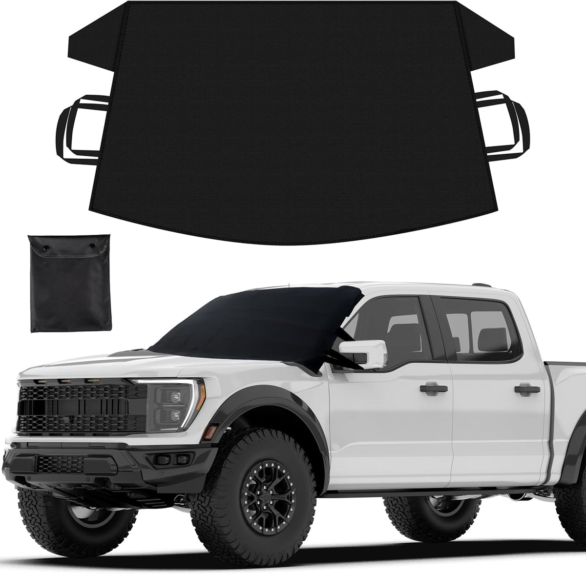 EcoNour Windshield Cover for Ice and Snow - Universal Fit for Car, SUV, Truck, Heavy Duty 600D Oxford Fabric Frost Protector for Ice & Sleet, Includes Anti-Theft Straps, Medium (69"x42")