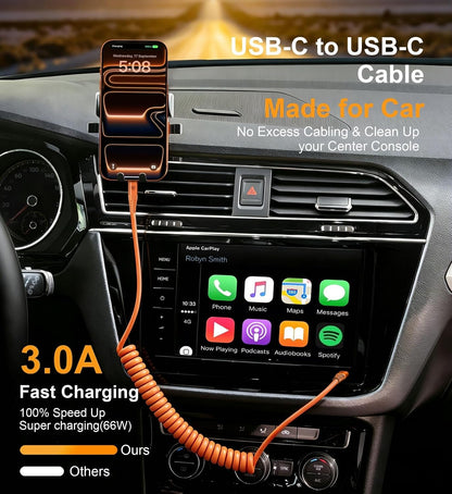 USB C to C Cable 3ft 2Pack Coiled USB C Charger Cable for Car Type C Fast Charging Cable for iPhone 17/16/15/Plus/Pro/Pro Max/Samsung Galaxy S23