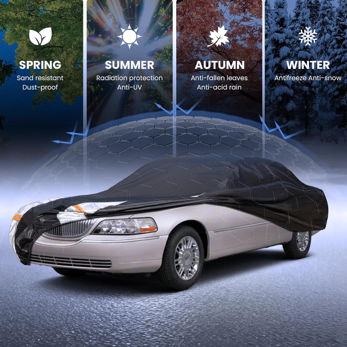 Large SUV Car Cover for Chevy Suburban 100% Waterproof All Weather, Heavy Duty Outdoor Full Exterior Covers Rain Sun Wind UV Protection. - Colors A