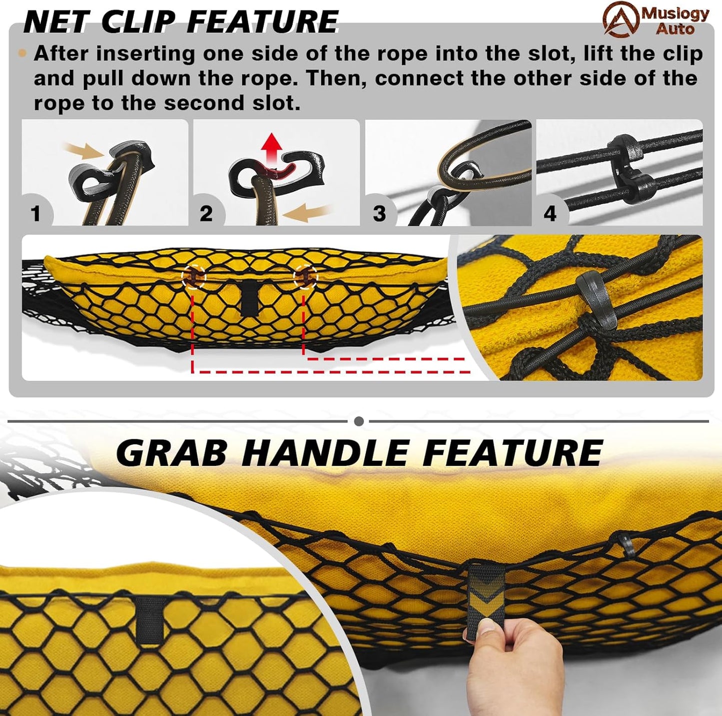 Muslogy Truck Bed Cargo Net Trunk Netting Compatible with 2023-2025 2026 Honda CR-V Accessories, Pickup Cargo Organizer SUV Sedan Storage Net w/Heavy Duty Carabiners - Colors A