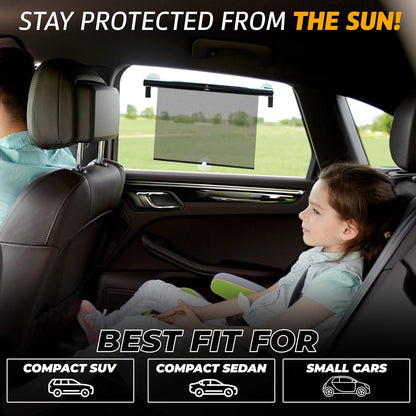 EcoNour Car Side Window Sun Shade (2 Pack) | Retractable Roller Sunshade for Kids | Baby Car Window Shades for UV and Sun Glare Protection | Baby Travel Accessories (15"x17")