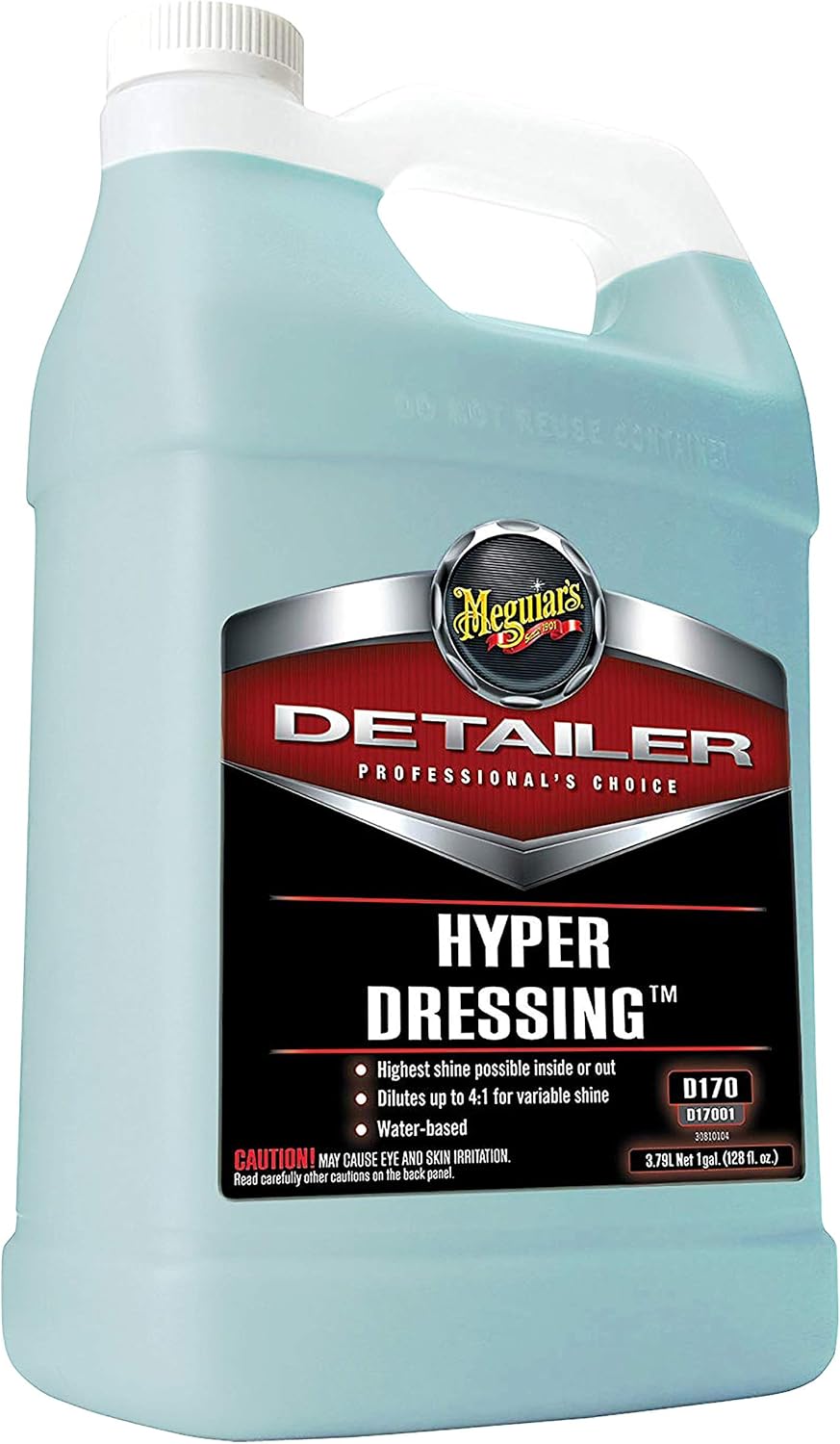Meguiar's Hyper Dressing, 1 Gallon, Trim Shine For Drivers & Detailers— Car Wash Soap Restores Gloss And Deep Black Look; Use On Plastic And Rubber Trim, Tires, Bumpers And Wheel Wells