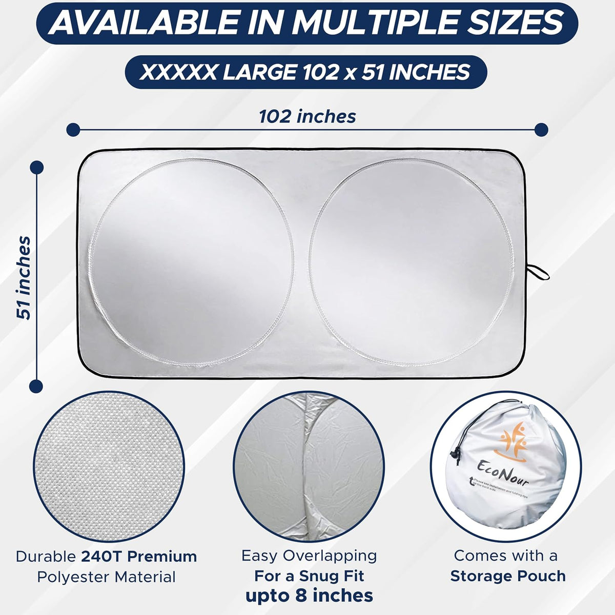 EcoNour Car Windshield Sun Shade | 2025 Upgraded Innovative No-Light-Pass Technology for Maximum Coverage | Foldable Sun Shade Keeps Your Vehicle Cool | Must-Have Car Accessories | Small (59" x 29") - Colors I