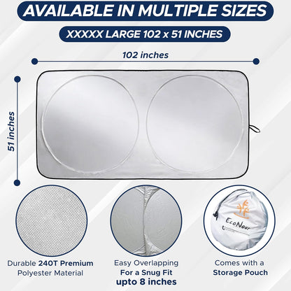 EcoNour Car Windshield Sun Shade | 2025 Upgraded Innovative No-Light-Pass Technology for Maximum Coverage | Foldable Sun Shade Keeps Your Vehicle Cool | Must-Have Car Accessories | Small (59" x 29") - Colors I