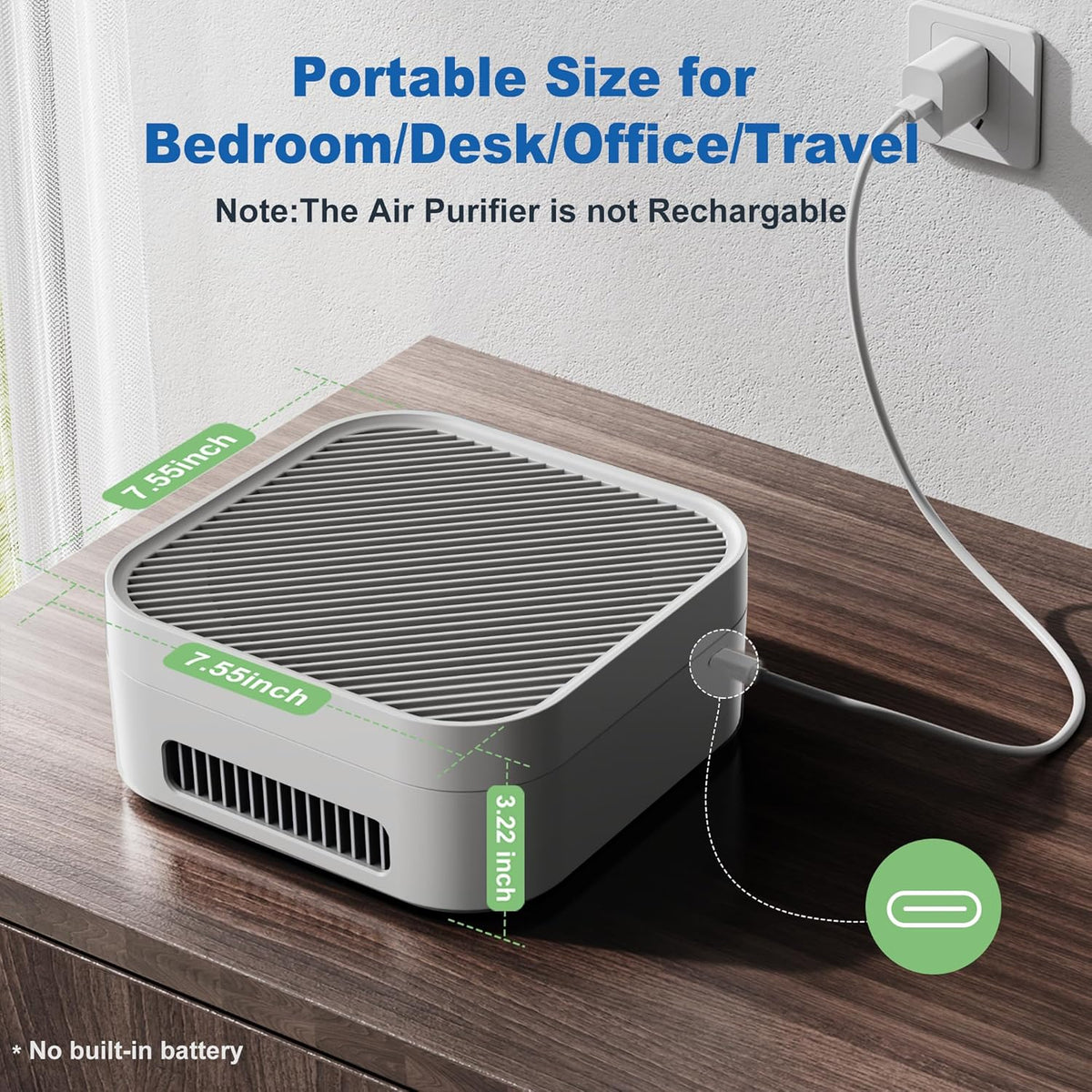 Air Purifiers for Home 600 Sq.Ft, TDBYWAE H13 True HEPA Air Purifier with USB Cable for Pets Dust Dander Pollen Odor Smoke, Small Portable Air Purifier for Bedroom Office Desktop Car RV