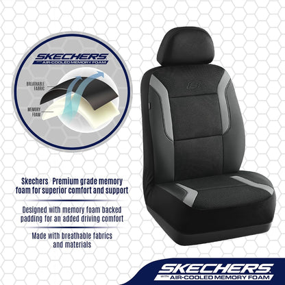 Skechers Memory Foam Seat Covers, Air Cool Mesh Thick Car Seat Covers, Car Seat Covers Front Seats Airbag Compatible, Universal Automotive Comfort for Most Cars, Vans, Trucks, SUV,Black