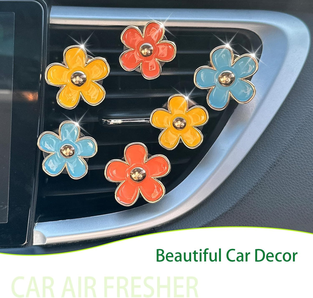 ORIESSE 6pcs Flowers Car Air Freshener Vent Clips Purple White Daisy Air Vent Clip Car Accessories for Women 3.3cm/3cm Flower Vehicle Interior Decor Refillable Diffuser