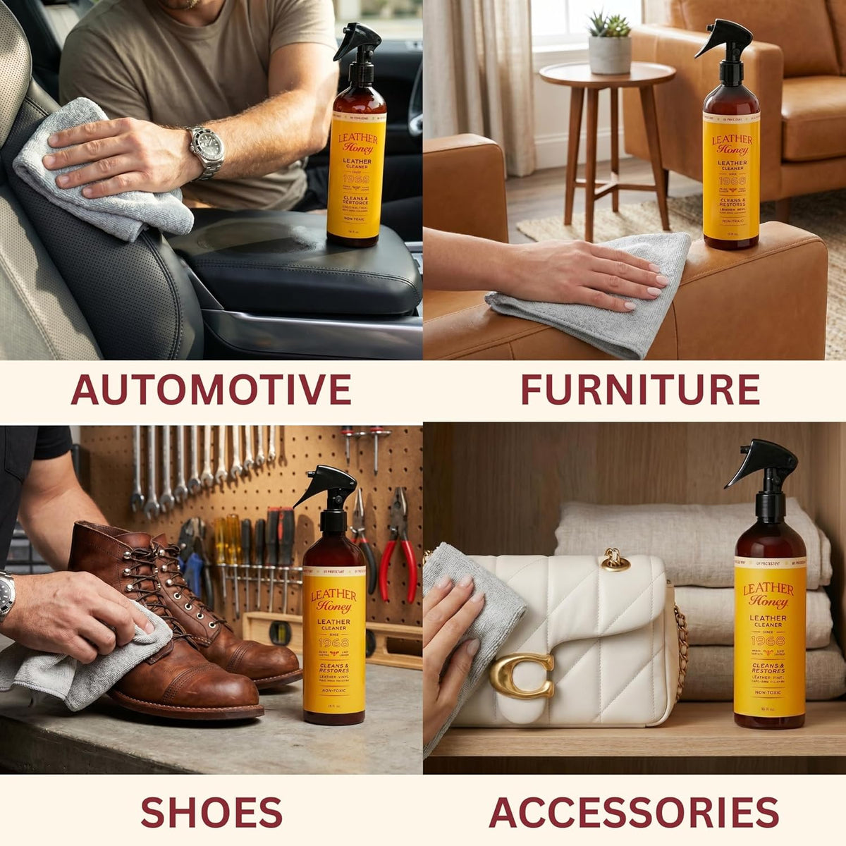 Leather Honey Leather Cleaner: Non-Toxic Leather Care Made in the USA Since 1968. Deep Cleans Leather, Faux & Vinyl - Couches, Car Seats, Purses, Tack, Shoes & Bags. Safe Any Colors & White Leather