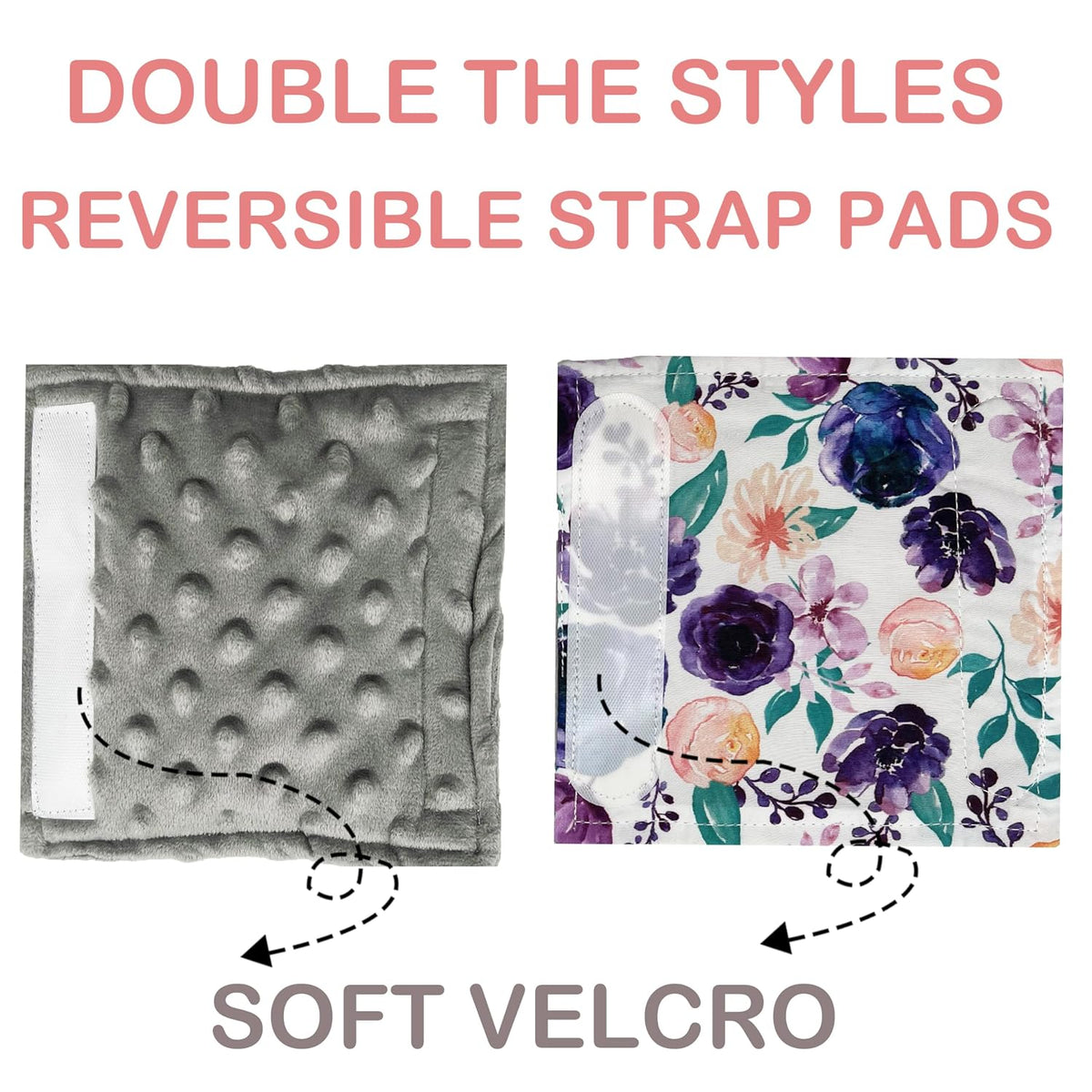 Baby Car Seat Neck Cover, Car Seat Strap Cover, Seat Belt Cushions Pads, Shoulder Strap Protectors, Reversible Pram Harness Covers in Minky Dinosaur, Baby Neck Pad Protector