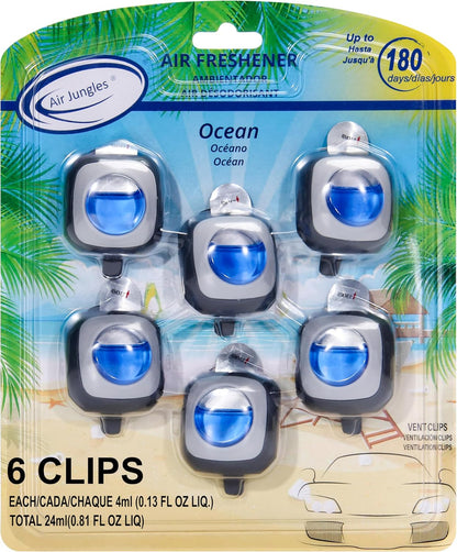 Air Jungles New Car Scent Car Air Freshener Vent Clip, 6 Count Long Lasting Up to 180 days, Natural Essential Oil Car Fragrance Accessories for Women and Men, Odor Eliminator - 4ml Each