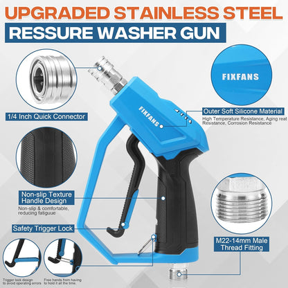 FIXFANS Foam Cannon Gun Dual Connector Accessory for Pressure Washer, Double Tip Attachment Soap Cannon with Power Washer Short Gun, Car Wash Foam Gun Kit, 1/4" Quick Connect, 5 Nozzle Tips