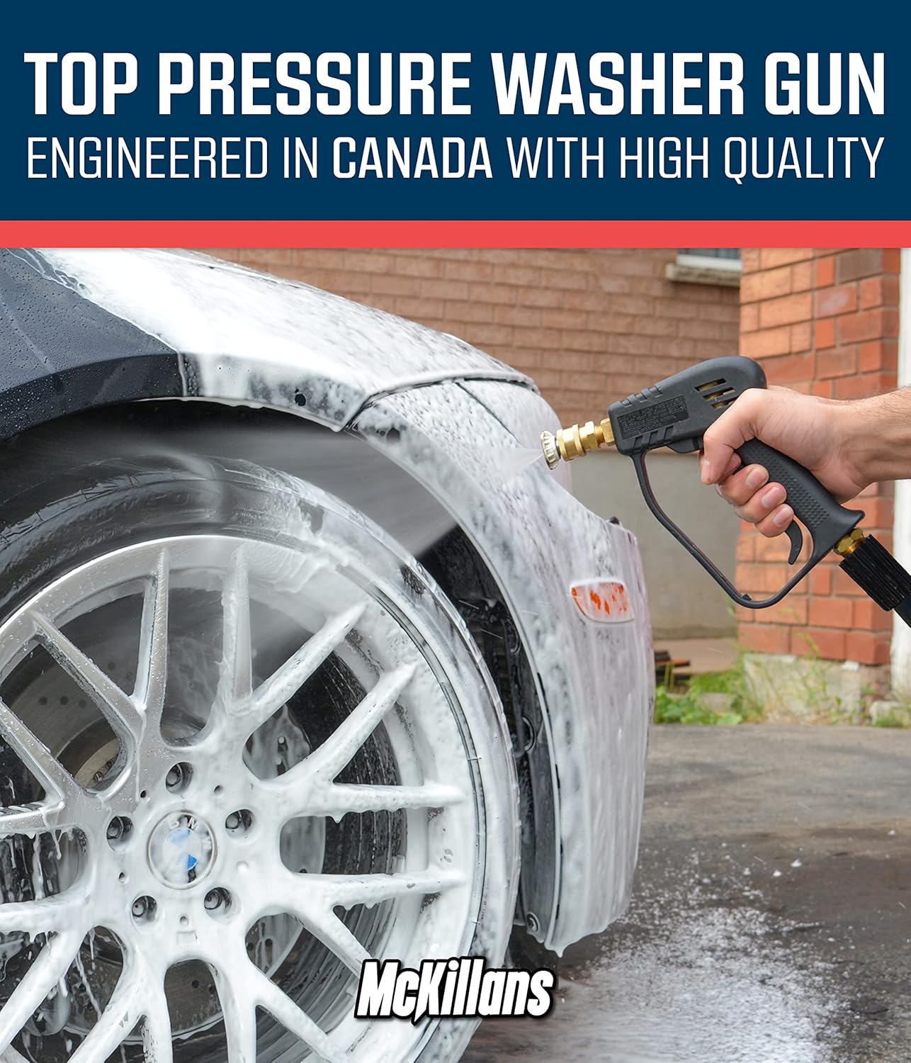 McKillans Pressure Washer Gun with Swivel & Foam Cannon Wide Mouth & M22-14mm Adapter - Adjustable Thick Foam - Power Washer Gun - 3/8" Male Plug & 1/4” Quick Connector Coupler