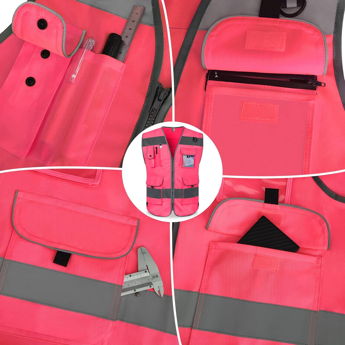 TCCFCCT Safety Vest for Men Women 9 Pockets High Visibility Vest for Safety, Reflective Work Vest with Reflective Strips, Meets ANSI/ISEA Standards, (Yellow, Large)