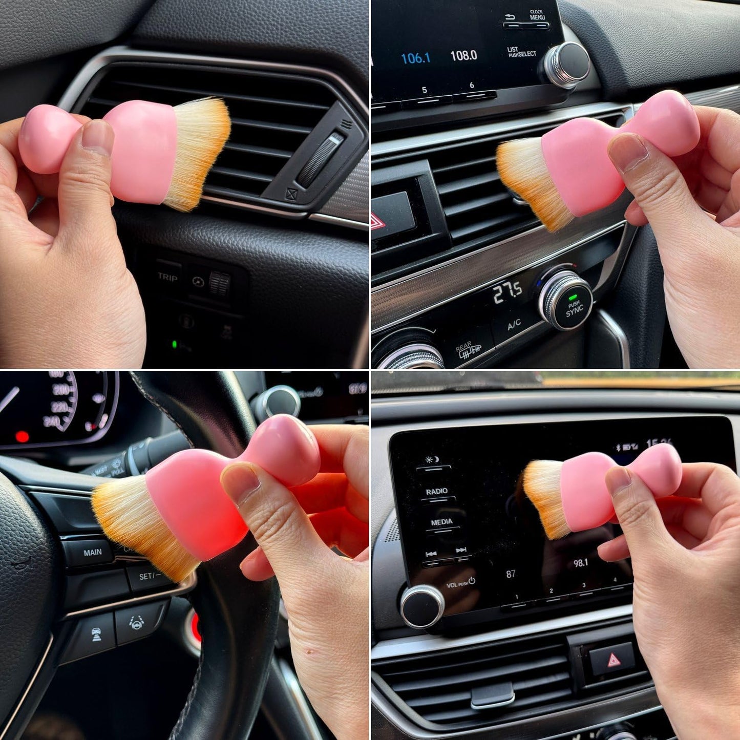 Car Detailing Brush, Soft Bristle Cleaning Brush, Scratch-Free Auto Duster Tool for Dashboard, Air Vents, Leather & Interior Cleaning (Black&Brown)