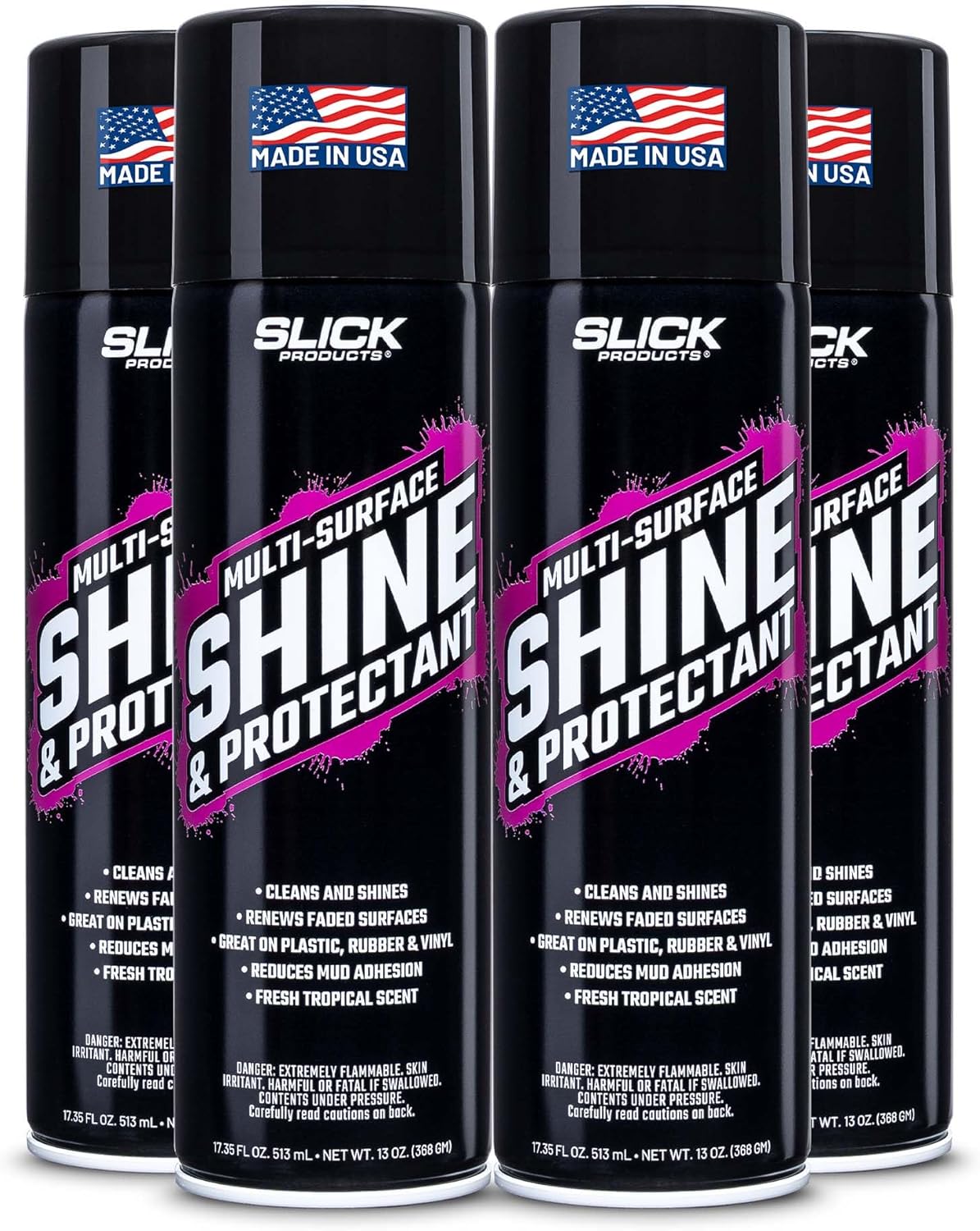 Slick Products Shine & Protectant Spray 17.35 FL OZ. - High Gloss Clear Coating Renew Vinyl, Plastic, Rubber, Trim, Tire, Car, Truck, Motorcycle, Dirt Bike (3-Pack)